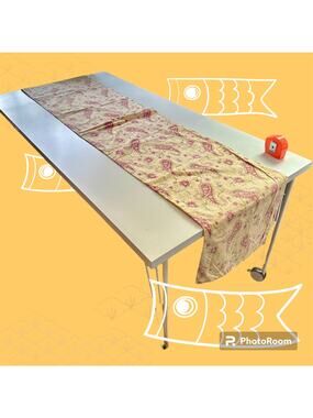 Pottery Barn Yellow Red Green Paisley 100% Cotton Table Runner 18" x 90" *READ*
